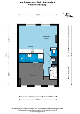 Floorplan - Van Bossestraat 74-4, 1051 KB Amsterdam
